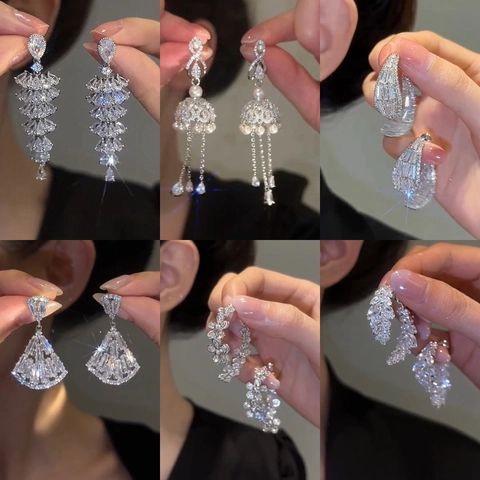 Orecchini Pendenti In Rame E Zircone Di Lusso Con Perno In Argento Sterling 925 Nappa Foglia Cuore Fiore Gioielli Moda Donna