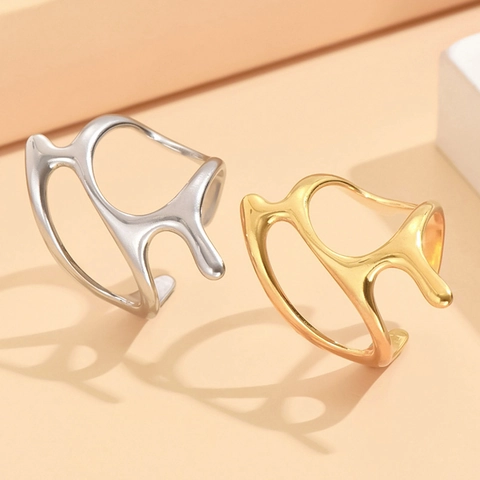 Anillo Abierto De Línea De Metal Líquido Irregular Acero Inoxidable Ajustable Forma Orgánica Minimalista Joyería Para Mujeres