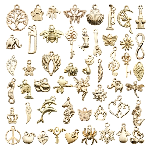 Alloy Charms Mixed Shapes For DIY Jewelry Making KC Gold Mermaid Musical Note Heart Animal Pendant Craft Accessories