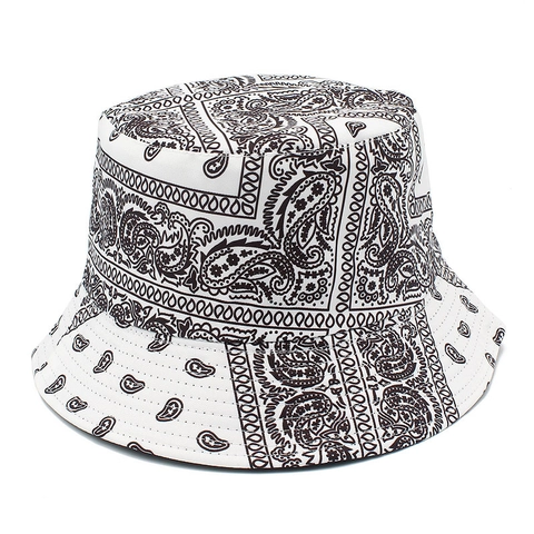 Vintage Reversible Cotton Bucket Hat Paisley Bandana Print Outdoor Sun Protection Hat For Men Women