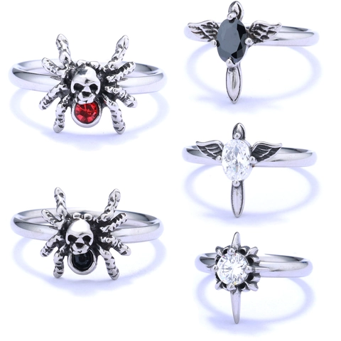 Gothic Punk Ringe Edelstahl Vintage Geschnitzt Totenkopf Schmetterling Sonnenblume Keltischer Knoten Schmuck