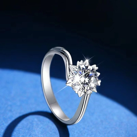 Élégante Bague en Cuivre Ajustable Flocon de Neige Avec Strass Rond Serti Couronne à Six Griffes Bijoux Mode Coréenne pour Femme Mariage