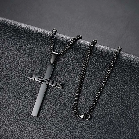 Collar Con Colgante De Cruz De Jesús De Acero Inoxidable Joyería Religiosa De Oración Para Hombres Mujeres Moda Estilo Punk
