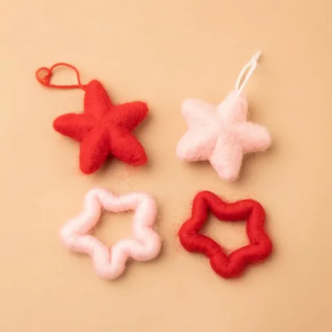 Wool Felt Star Hanging Ornaments Christmas Tree Decorations Red Pink Solid Hollow Stars Xmas Party Decor