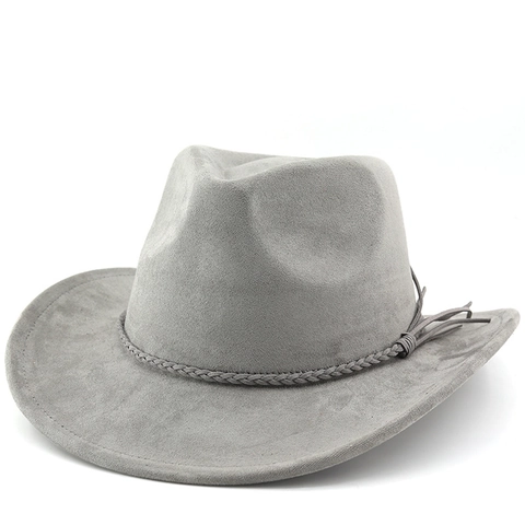 Western Cowboy Hat Faux Suede Wide Brim With Tassel Braided Rope Vintage Fedora For Men Women Outdoor Riding