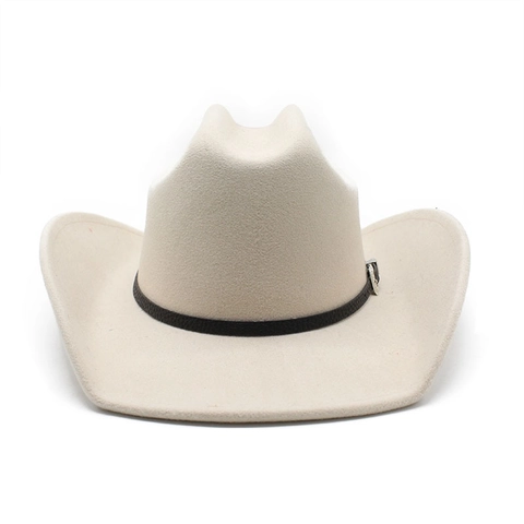 Unisex Western Cowboy Hat Polyester Cotton Felt Fedora Large Brim With Engraved Buckle Belt Outdoor Sun Protection Hat