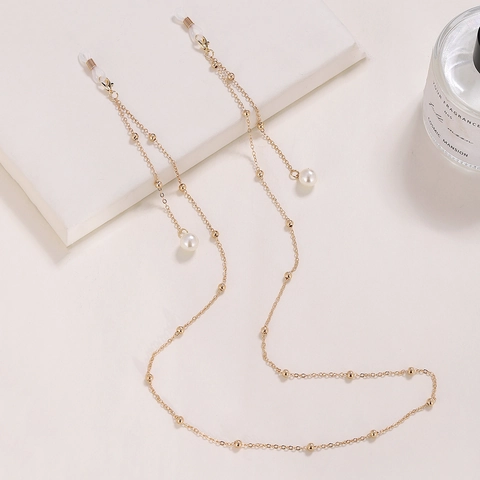 Gouden Brillenkoord Titanium Staal Brillenriem Voor Dames Met Kunstparel Ster Geometrische Hanger Antislip Verstelbare Houder