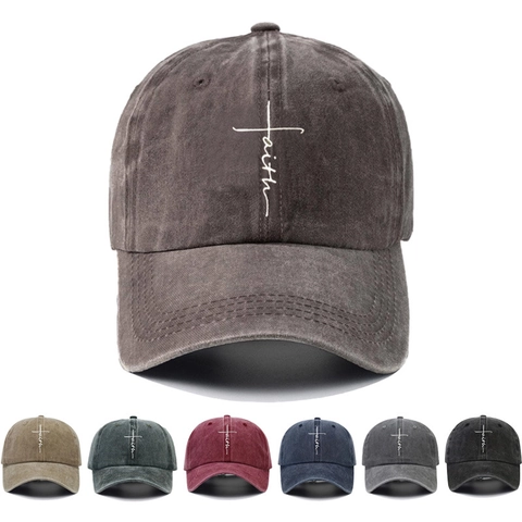 Cappellino Da Baseball Ricamo Croce Faith Cotone Lavato Vintage Regolabile Cappello Sole Uomo Donna