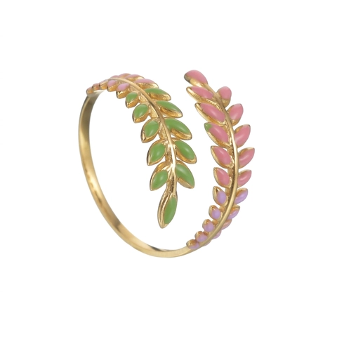 Verstellbarer Blatt Ring Aus 18 Karat Vergoldetem Edelstahl Mit Bunter Emaille Ast Design Minimalistischer Damen Schmuck