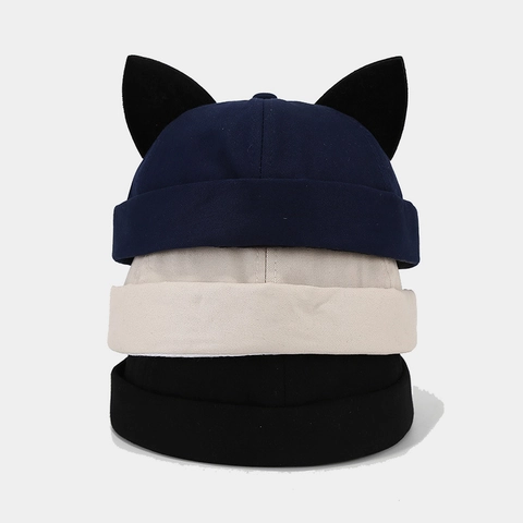 Cat Ears Docker Hat Unisex Baumwolle Randlose Kappe Verstellbar Miki Hat Kawaii Streetwear Retro Dome Yuppie Hut
