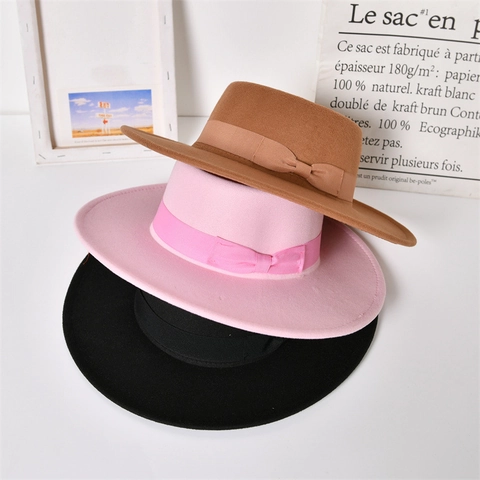 Fedora Hut Breitkrempig Filz Retro Britischer Stil Flacher Jazz Hut Mit Schleife Für Damen Elegant Vintage