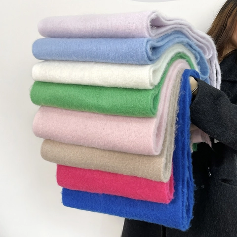 Long Mohair Scarf Thick Warm Winter Shawl Solid Color Plaid Tassel Soft Pashmina For Women