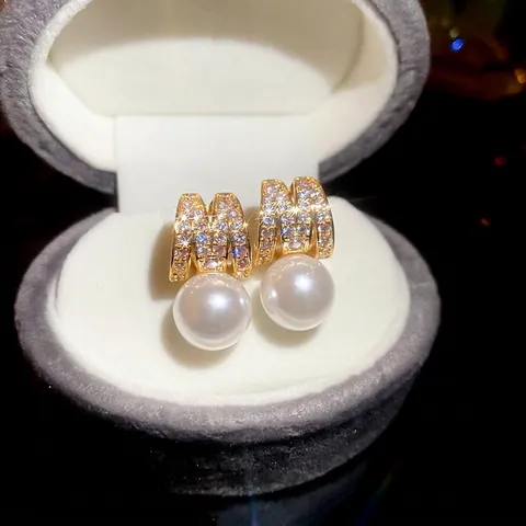 Pendientes Colgantes De Letra M Con Poste De Plata Esterlina 925 Y Perla Artificial Redonda Joyería De Moda Para Mujeres