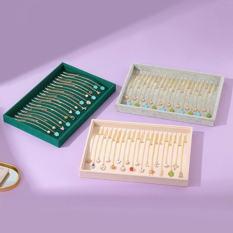 Velvet Necklace Display Tray Jewelry Organizer Large Capacity Storage Pallet For Chains Bracelets Shop Counter Show Home Dressing Table