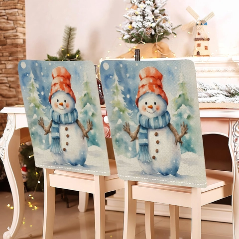Fundas Para Respaldo De Silla Navidad Lino Algodón Patrón Muñeco De Nieve Decoración Fiesta Comedor Protectores Antipolvo