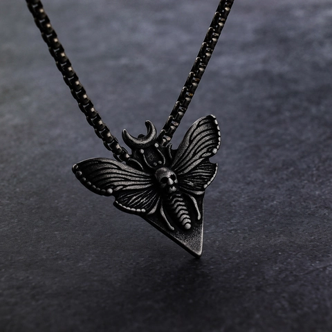 Collar Con Colgante De Polilla De Calavera Acero Inoxidable 316L Estilo Gótico Biker Retro Joyería Para Hombre