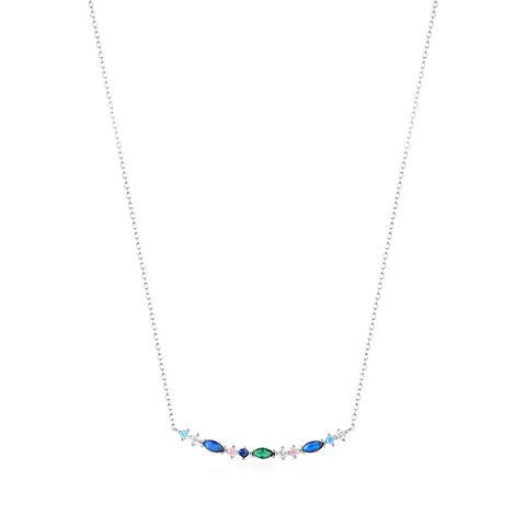 Collar de Pendiente de Flor de Plata de Ley S925 Circonia Multicolor Cadena de Clavícula Elegante Joyería para Mujer