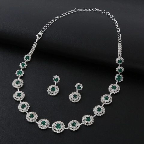 Luxurious Copper Round Sun Flower Rhinestone Jewelry Collection Silver Color Necklace Earrings For Wedding Banquet Women Jewelry