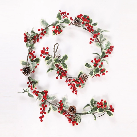 Ghirlanda Natalizia Artificiale Con Bacche Rosse Pigne Foglie Con Bordo Bianco Per Decorazione Festiva Rattan Appeso