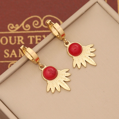 Bohemian Hoop Drop Earrings Stainless Steel Natural Stone Vintage Geometric Sun Eye For Women