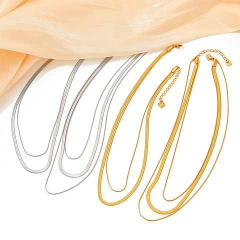 Edelstahl Halskette Und Armband Für Damen Mehrlagige Schlangenkette Fischgräten Geometric Punk Schmuck Zubehör