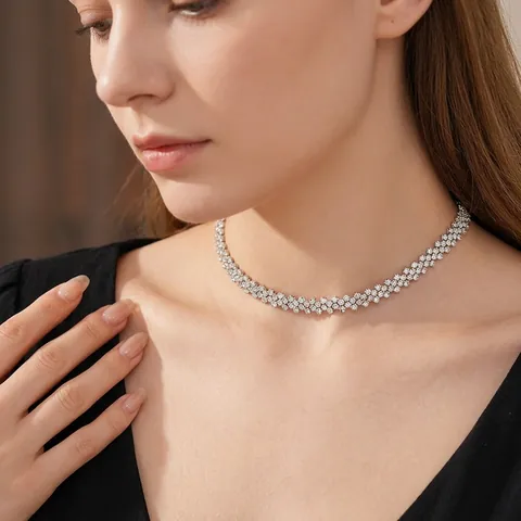 Collana Choker Tre File Strass Scintillanti Rame Catena Clavicola Regolabile Per Donne Accessorio Lusso Elegante