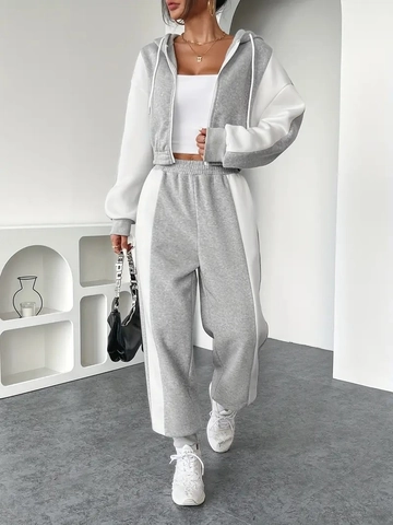 Sweatshirt Met Capuchon En Rits En Joggingbroek Met Hoge Taille Sportief Trainingspak Van Polyester