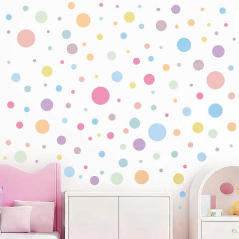 Böhmischer Stil Bunte Gepunktet Wandaufkleber Für Kinderzimmer Schlafzimmer DIY Wasserdicht PVC Macaron Rund Kreis Wandtattoos
