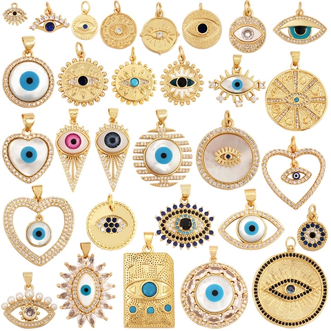 Evil Eye Anhänger Charms Kupfer Zirkon Naturmuschel Vergoldet DIY Schmuckherstellung Zubehör Für Armband Halskette