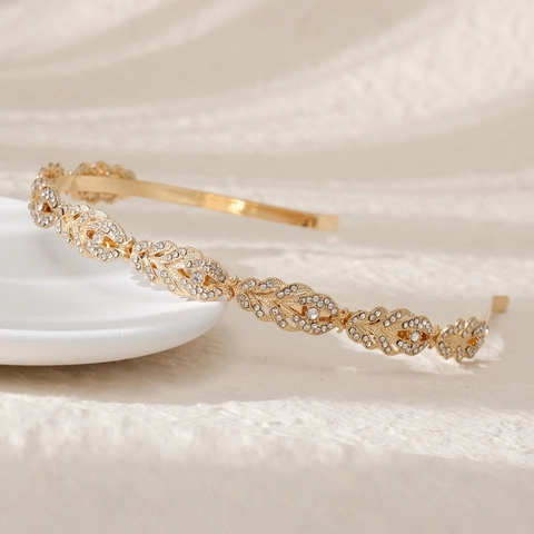 Vintage Blatt Strass Haarreif Legierung Braut Haarreif Für Hochzeit Party Damen Elegant Glänzend Haarschmuck