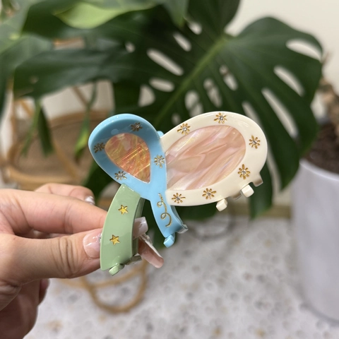 Pince À Cheveux Papillon En Acétate Avec Motif Étoile Lune Et Strass Patchwork Coloré Accessoires Cheveux Femmes