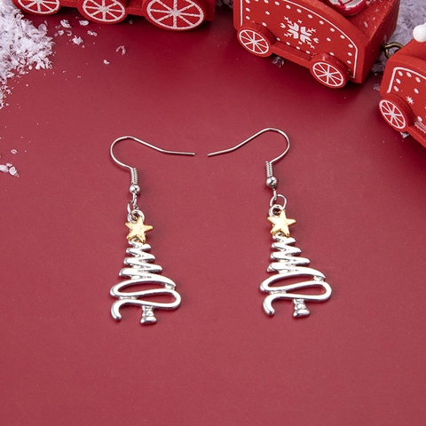 Kerstboom Haak Oorbellen Roestvrij Staal Spiraal Ster Decor Vakantie Feest Sieraden Voor Dames