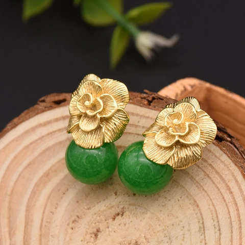 Boucles D'oreilles Vintage Fleur 3D Künstliche Perle Naturelle Et Pierre Avec Tige En Argent Sterling 925 Bijoux Élégants Femmes