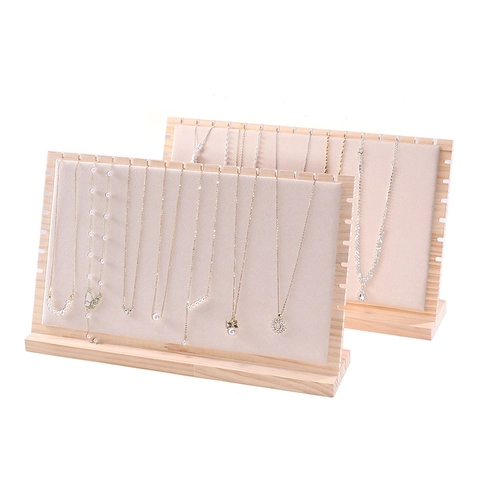 Wooden Necklace Display Stand Jewelry Holder Organizer With Velvet Lining Multi Slot Pendant Showcases For Shop Retail Home