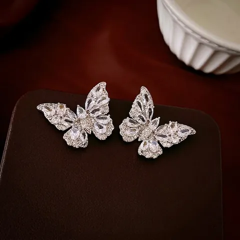Butterfly Stud Earrings With Zircon Copper Jewelry And 925 Sterling Silver Earring Post Elegant Luxury Jewelry For Women