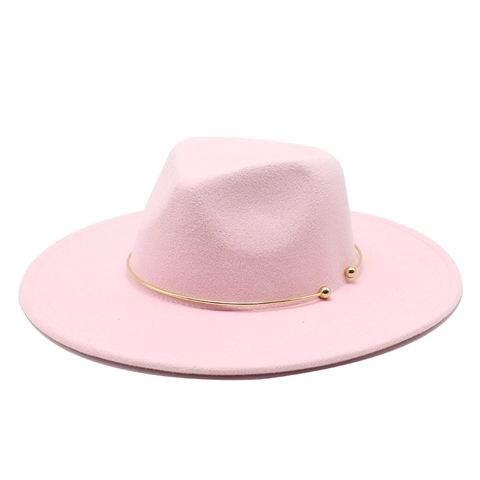 Fedora Hat Wide Flat Brim Wool Felt Jazz Cap With Gold Metal Ring Decoration Vintage British Style For Men Women