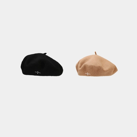 Berretto Di Lana Donna Inverno Caldo Tinta Unita Ricamo Vintage Artista Cappello Francese