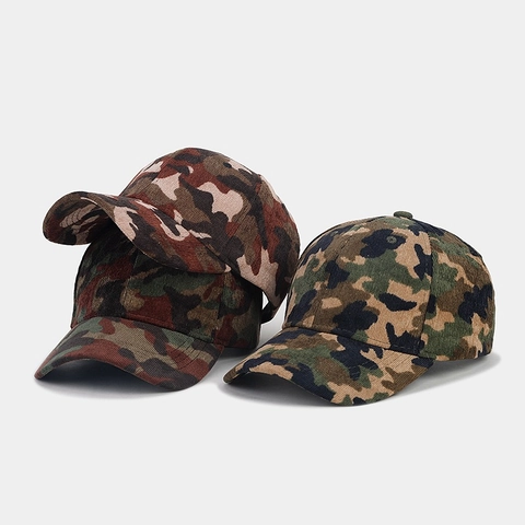 Camouflage Corduroy Honkbalpet Katoen Polyester Gebogen Rand Verstelbaar Outdoor Casual Unisex Zonnehoed