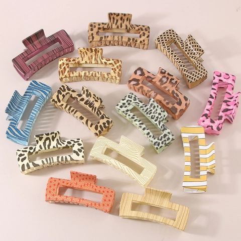 Große Haarklammern Geometrisch Rechteckig Hohl Leopardenmuster Zebra Kunststoff Rutschfest Haarschmuck Für Damen