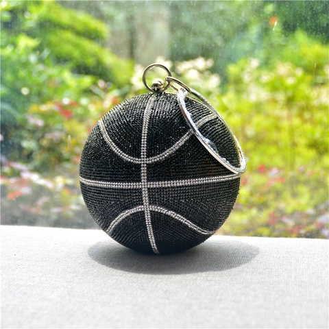 Borsa Da Sera Basket Pochette Tonda Con Strass E Manico Ad Anello Tracolla In Catena Di Metallo Per Festa Donna
