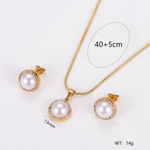 Collana E Orecchini In Acciaio Inossidabile 304 Pendente Perla Artificial Tonda Strass Catena Serpente Gioielli Per Donne