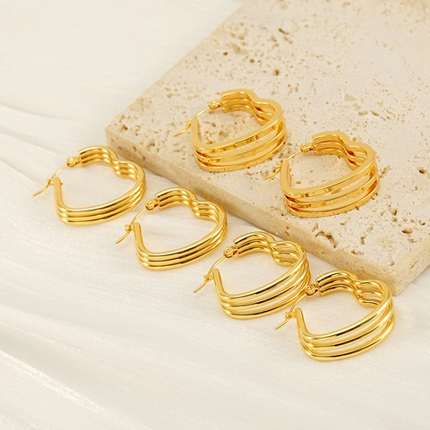 Boucles d'Oreilles Créoles en Acier Inoxydable pour Femmes Multi Couches Plqué Or Géométrique Bijoux de Mode Cadeau