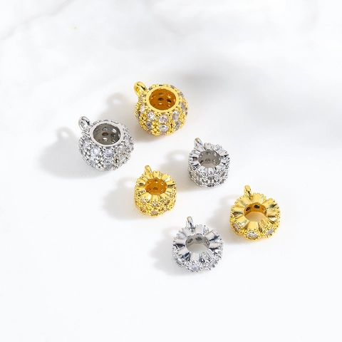 Copper Zircon Inlaid Spacer Beads DIY Jewelry Making Findings Accessories For Bracelets Necklaces 18K Gold Plated Charms