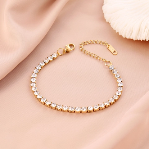 Tennis Armband Edelstahl Rund Zirkonia Funkelnd Luxus Minimalistisch Verstellbare Kette Schmuck Für Damen