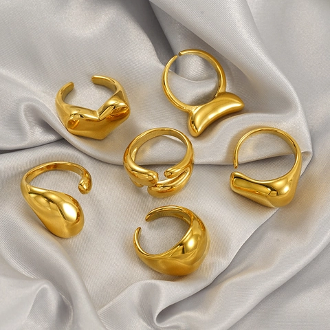 18K Vergoldete 304 Edelstahl Offene Ringe Für Damen Minimalistisch Geometrisch Irregulär Verstellbar Schmuck