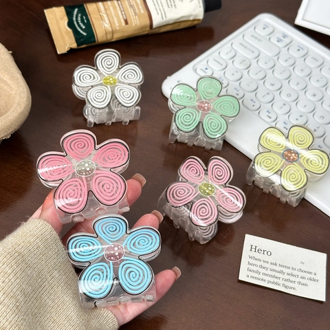 Flower Hair Claw Clip Acrylic Macaron Color Spiral Pattern Sweet Bun Accessory For Women Girls