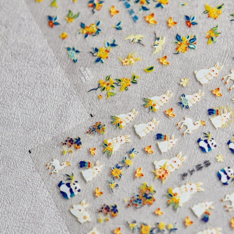 Nagelaufkleber Im Chinesischen Stil Jade Kaninchen Panda Ultradünne Transparente Selbstklebende DIY Maniküre Abziehbilder Für Frauen