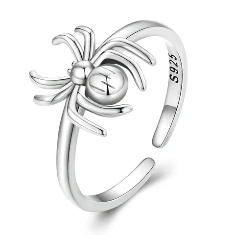 925 Sterling Silver Spider Open Ring For Women Punk Gothic Style Adjustable Animal Insect Jewelry Finger Band Gift