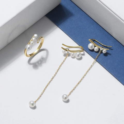 925 Sterlingsilber Süßwasserperle Verstellbarer Ring Für Damen Vergoldet Zirkonia Eingelegt Mode Minimalistischer Schmuck