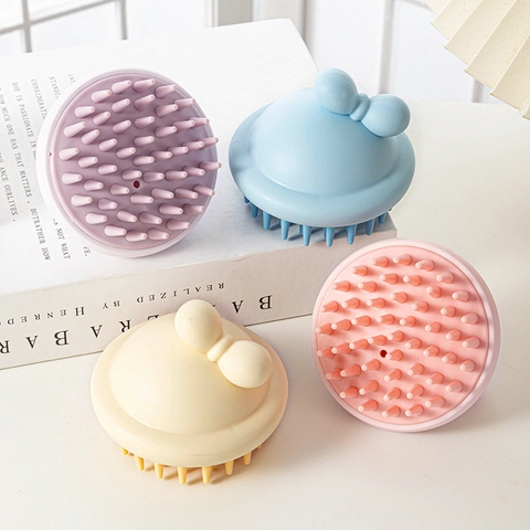 Scalp Massage Brush Silicone PP Manual Hair Wash Scrubber Handheld Cute Bowknot Handle Head Cleaner Wet Dry Use